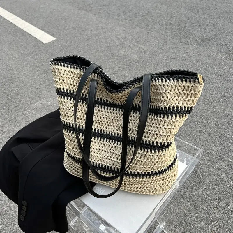 Bohemian Woven Straw Beach Tote