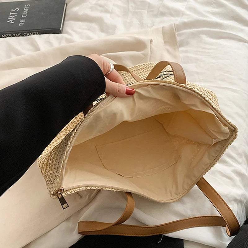 Bohemian Woven Straw Beach Tote