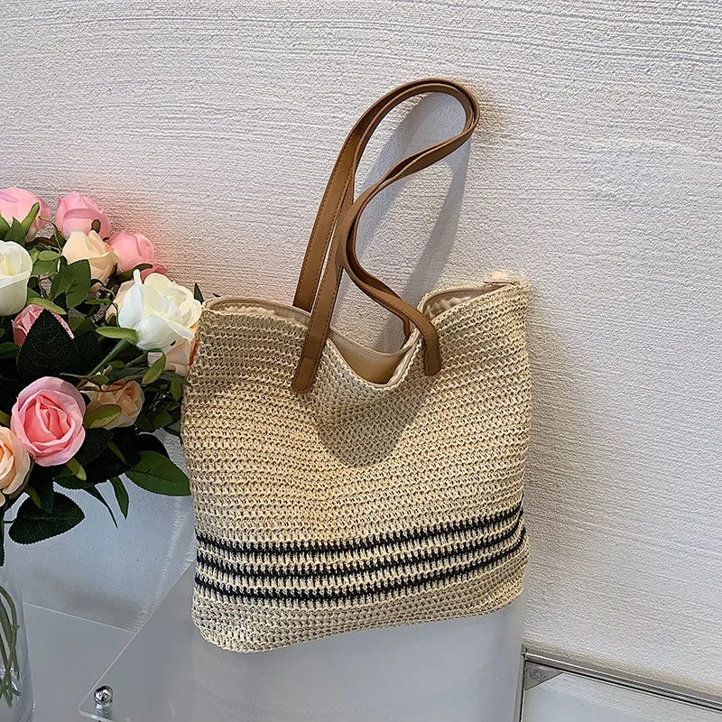 Bohemian Woven Straw Beach Tote