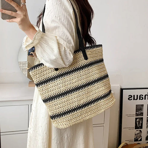 Bohemian Woven Straw Beach Tote