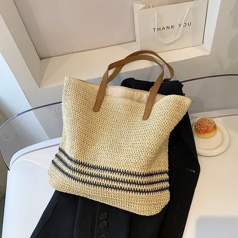Bohemian Woven Straw Beach Tote
